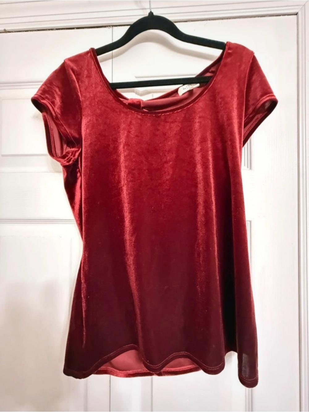 love, Fire Velvet Short Sleeve Top in Deep Red